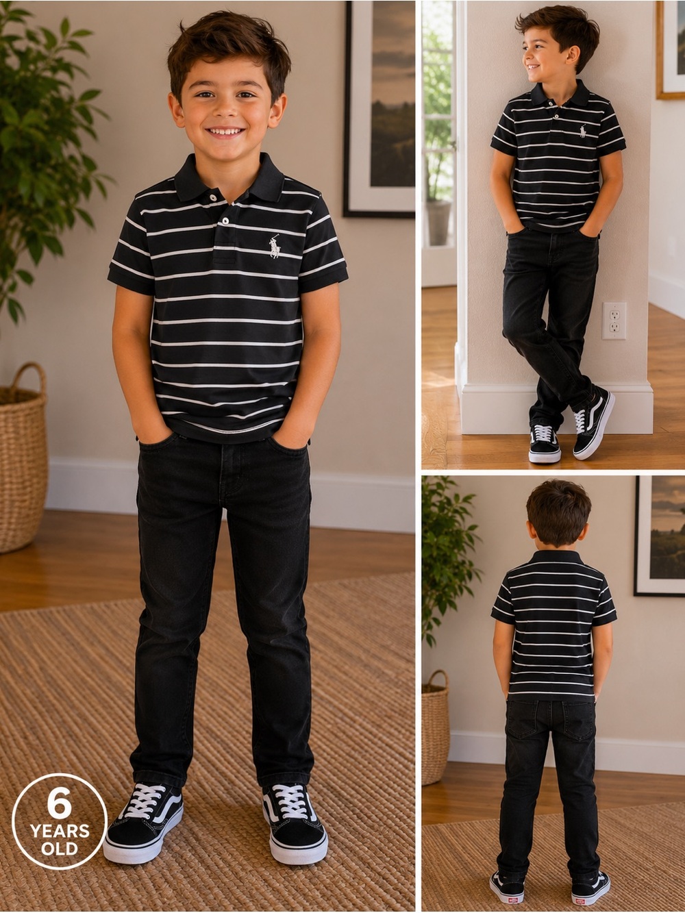 Polo by Ralph Lauren Black & White Striped Kids Polo